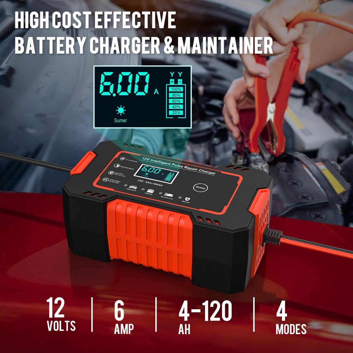 12V 6A Car & Bike Battery Charger – Intelligent Pulse Repair