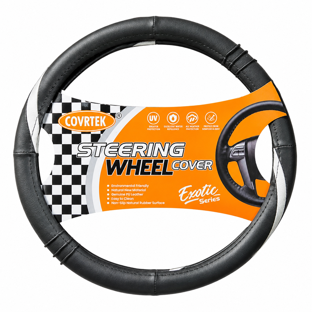 Covrtek Steering Wheel Cover – PU Leather, Non-Slip Grip, Universal Fit